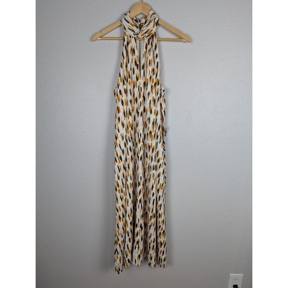 Banana Republic Printed Twist Neck Satin Midi Dress Medium - Picture 3 of 10